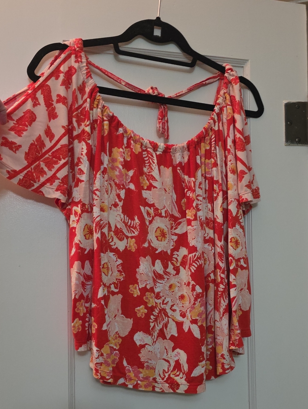 Free People Red Floral Off-Shoulder Top